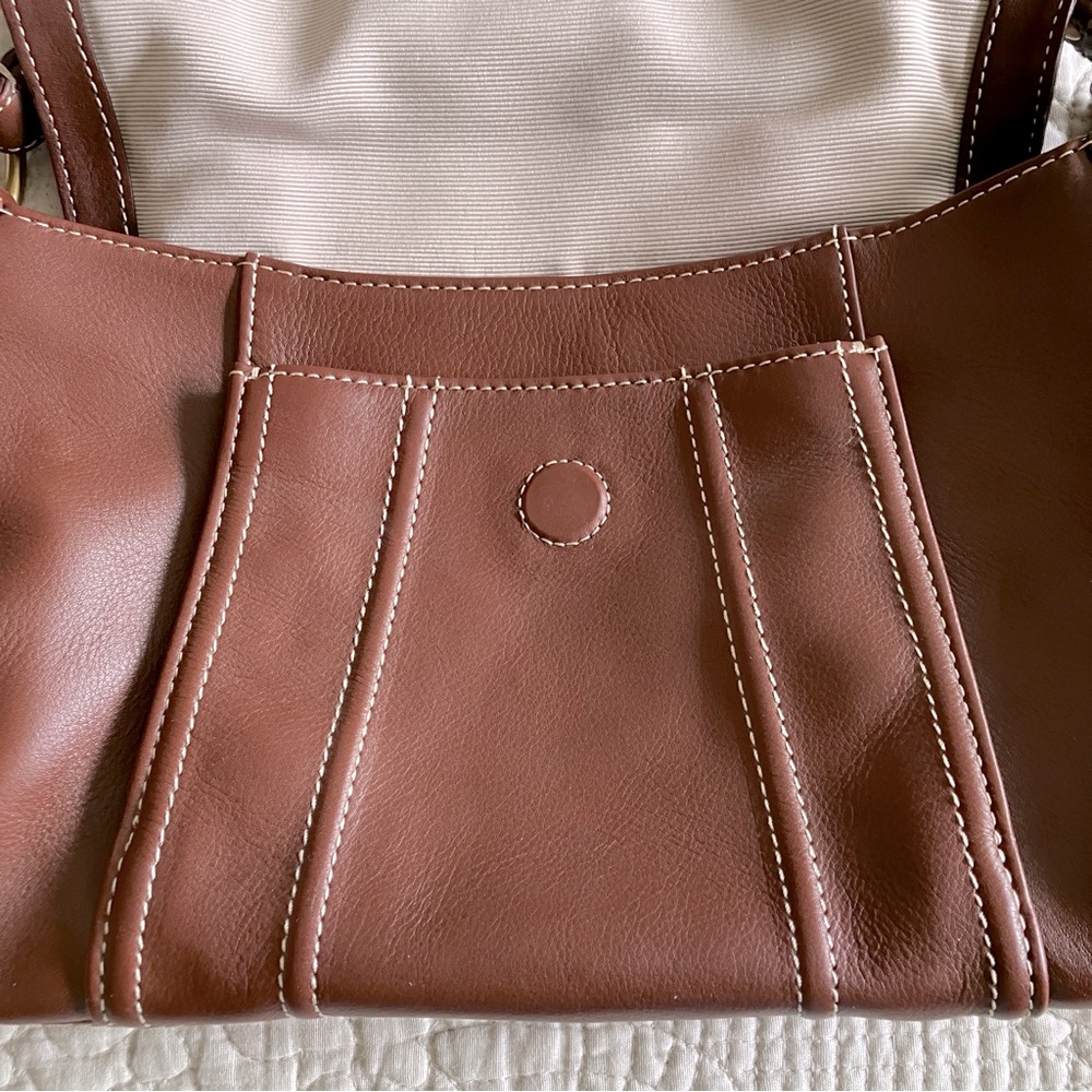 NWT Talbots brown leather shoulder bag w/magnetic closure & chain option - Picture 7 of 16